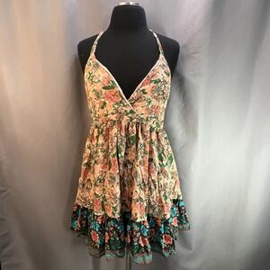 Indikah Fit & Flare Dress Womens L Multicolor Floral Print V Neck Restore Wear